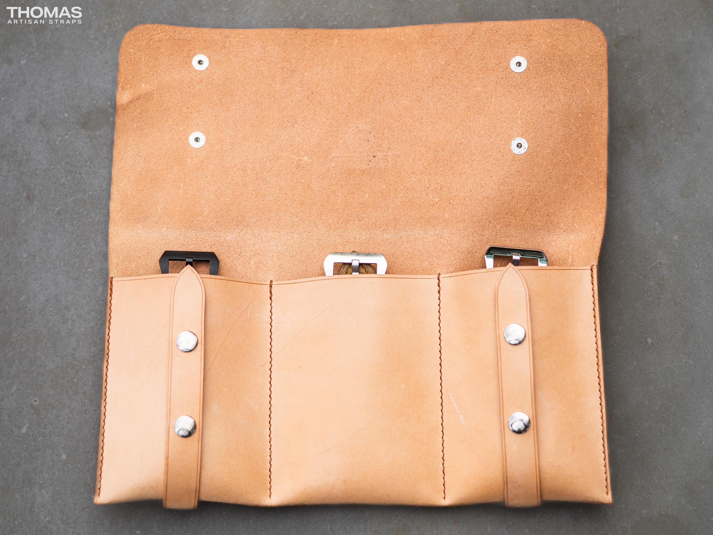 Three-Pocket Leather Watch Travel Case