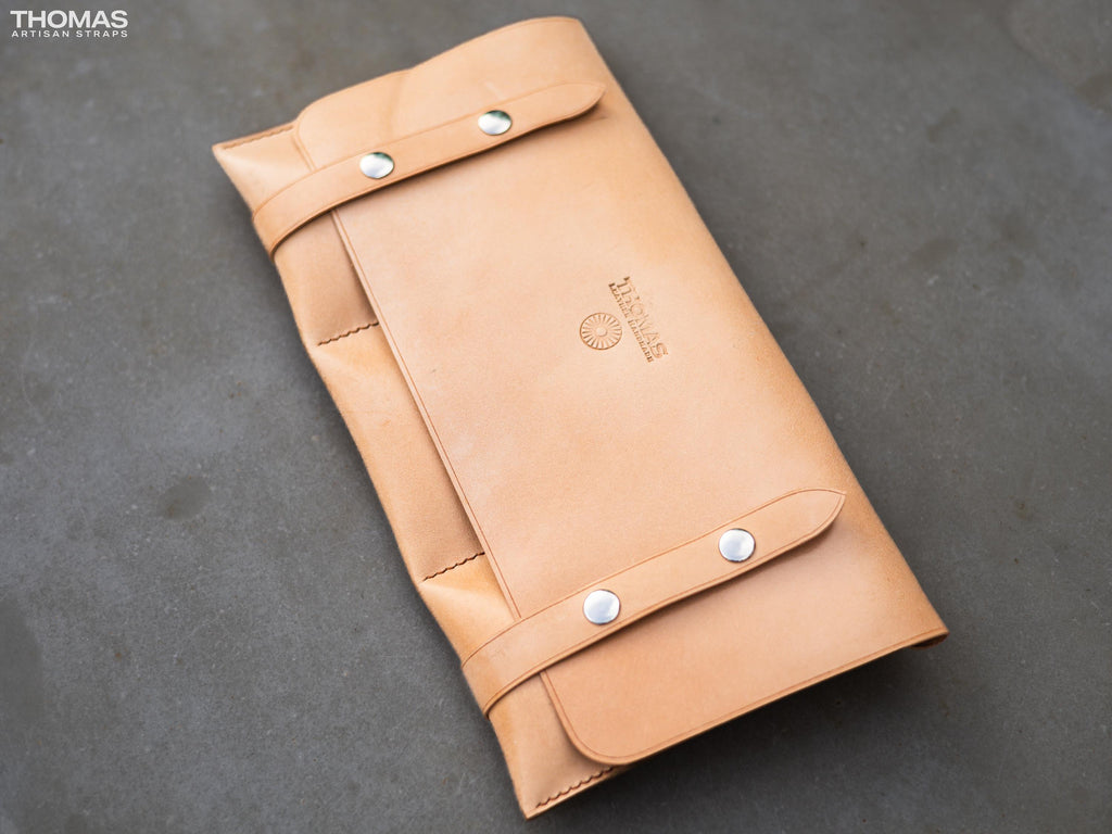 Three-Pocket Leather Watch Travel Case