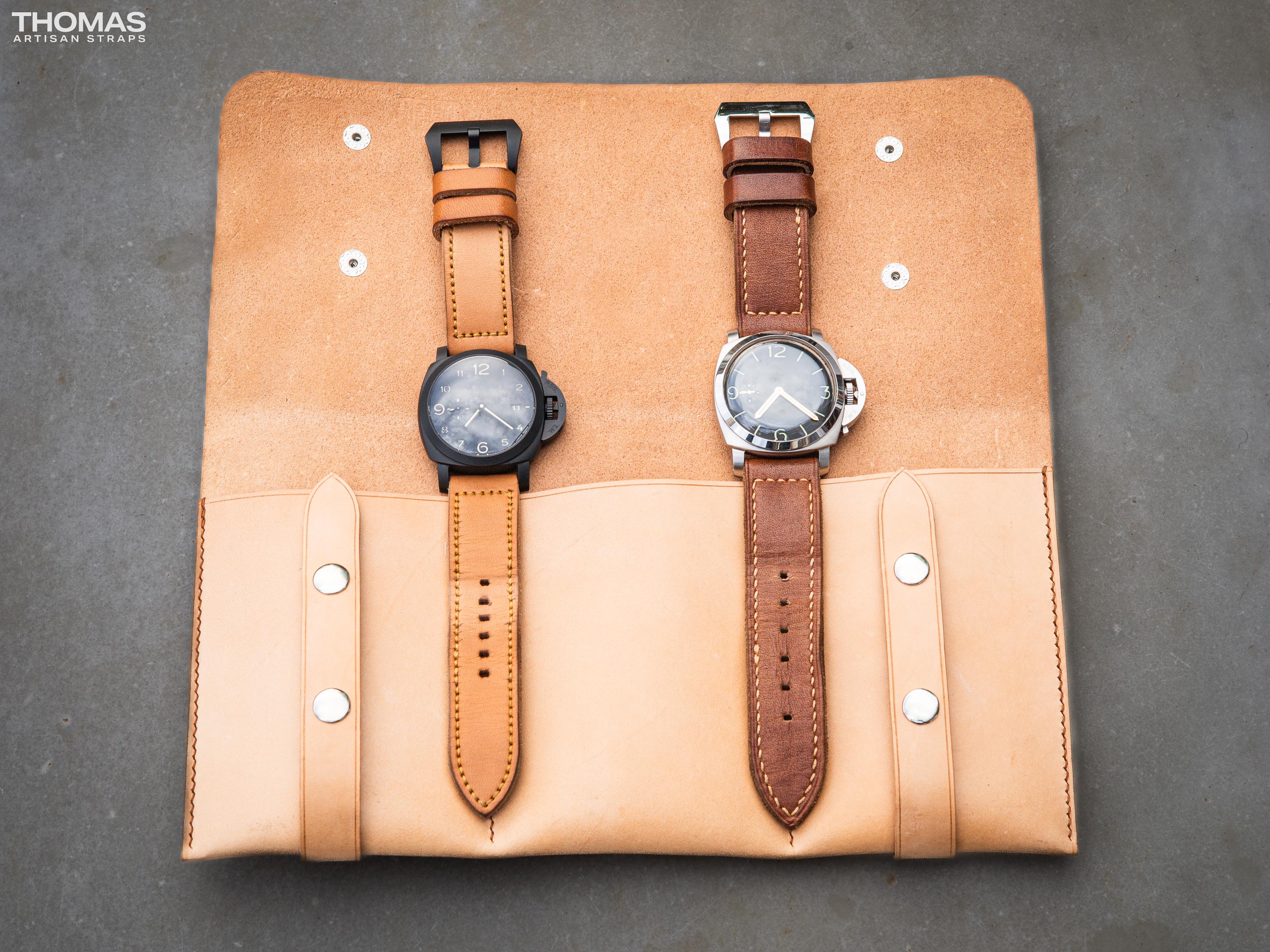Three-Pocket Leather Watch Travel Case