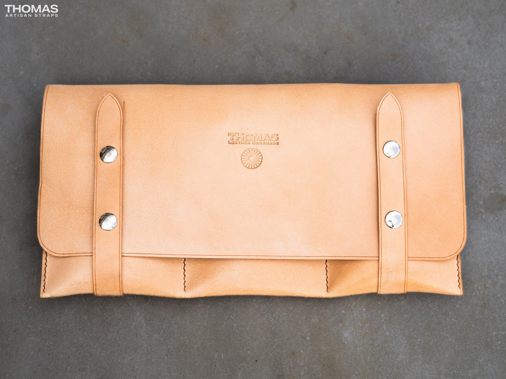 Three-Pocket Leather Watch Travel Case
